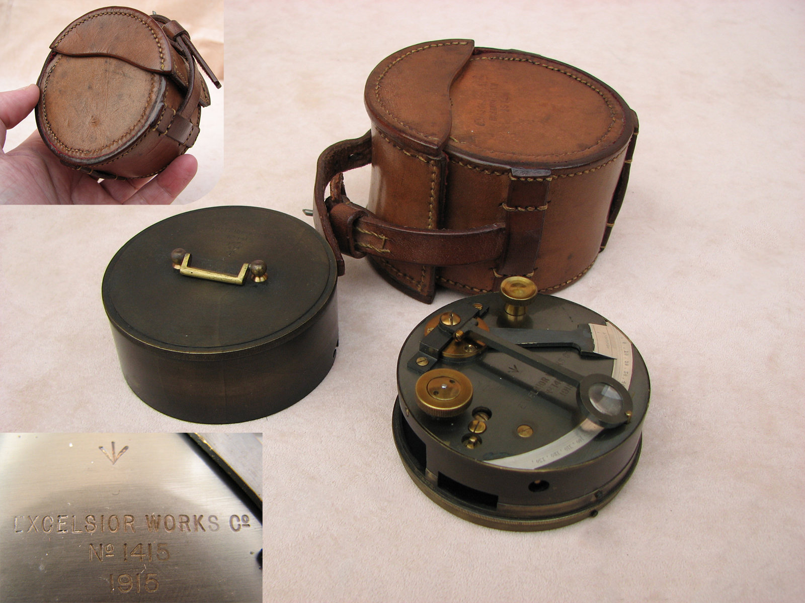WW1 Excelsior Works military pocket sextant, dated 1915